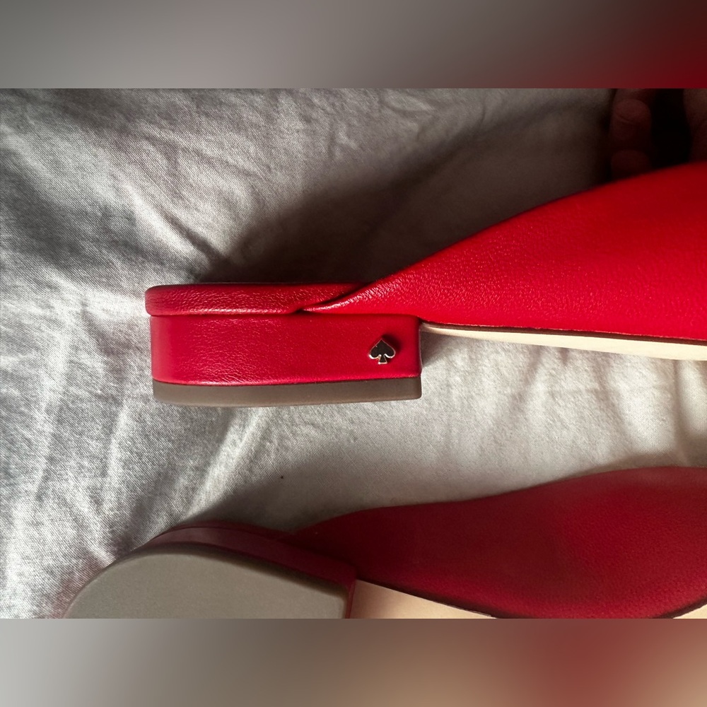 Kate Spade  Red Pointed Toe Mules  8B – Low Block Heel – Slip-On Designer Shoes - Picture 10 of 12